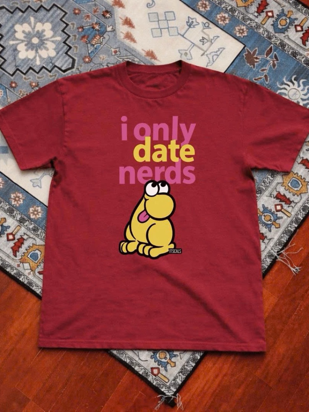 Red 'I Only Date Nerds' Graphic T-Shirt with Yellow Character